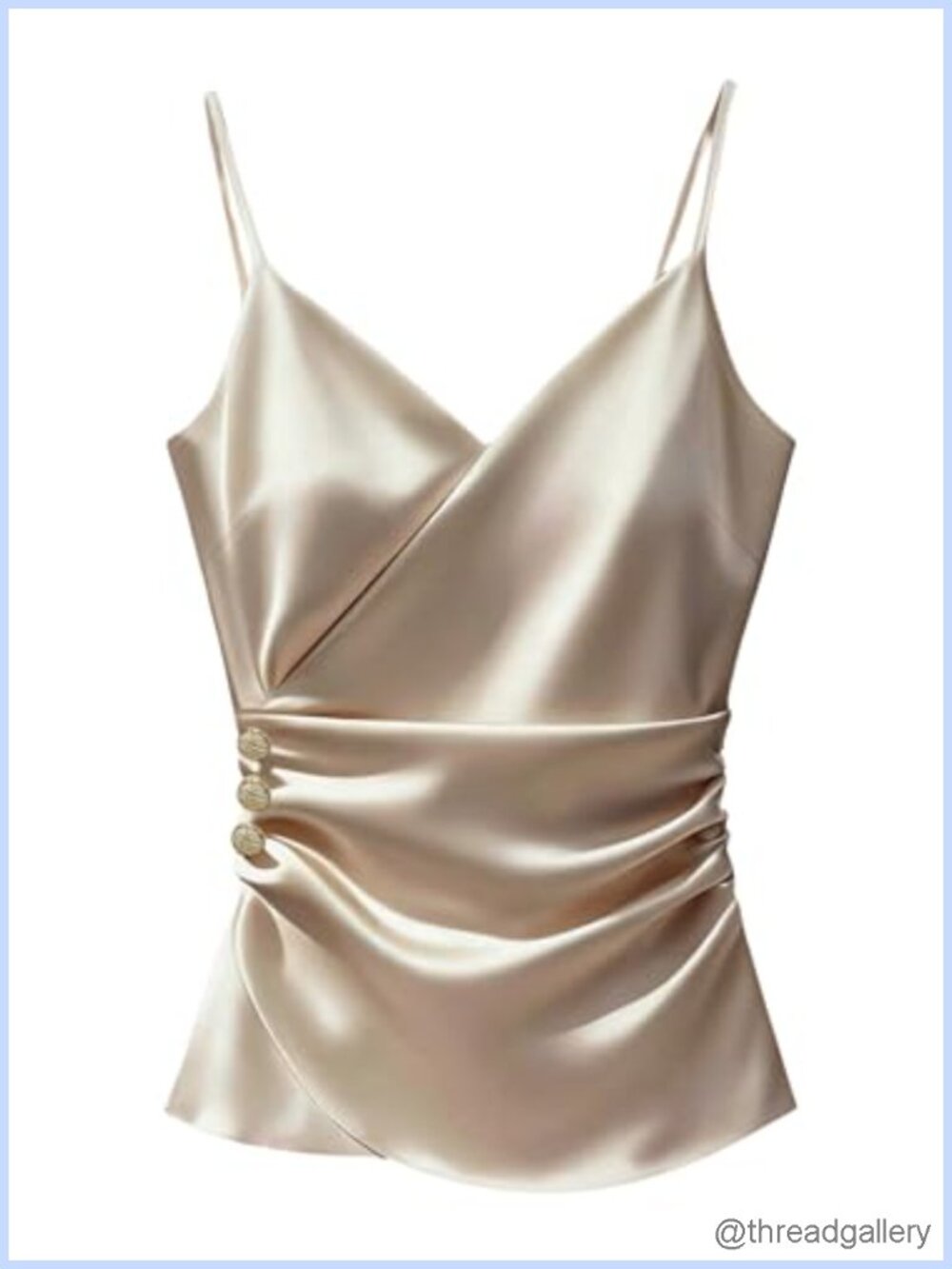 Satin Sleeveless Ruched V-Neck Camisole Top Fitted Dressy Work Tank